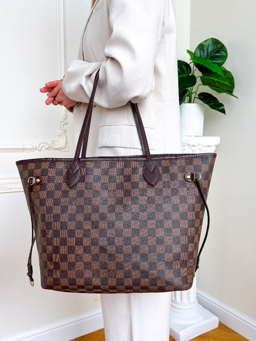 Authentic LV Neverfull mm damier ebene shopper